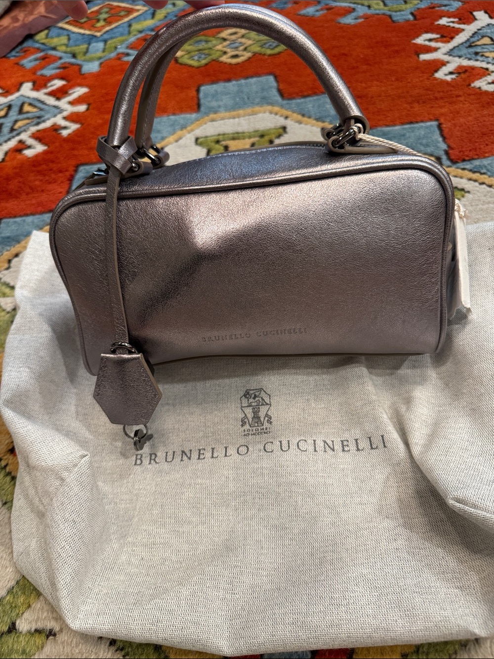 Brunello Cucinelli Metallic Pewter Leather Top-Handle Satchel